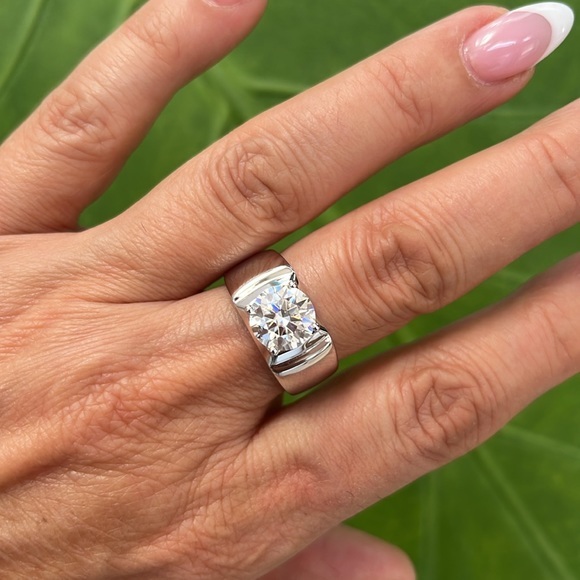 New Sterling Silver 3ct Round Moissanite Engagement Ring size 9